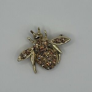 Vintage Bee Brooch Pin Rhinestone Gold Tone Insect BumbleBee Insect Bug Spring